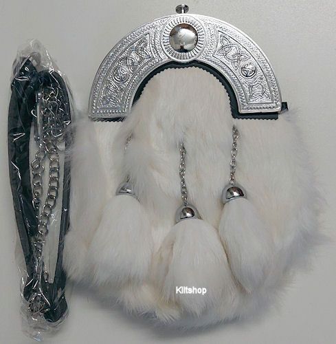 Sporran Celtic 3 tassels, wit
