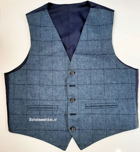 Waistcoat Use Blue Window Pane Flinstone Tweed, maat 46